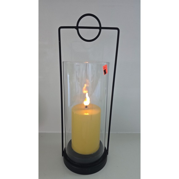 Battery Operated Lighted Fire Glow Flame Lantern LED Candle W Timer New Yellow - Picture 1 of 6